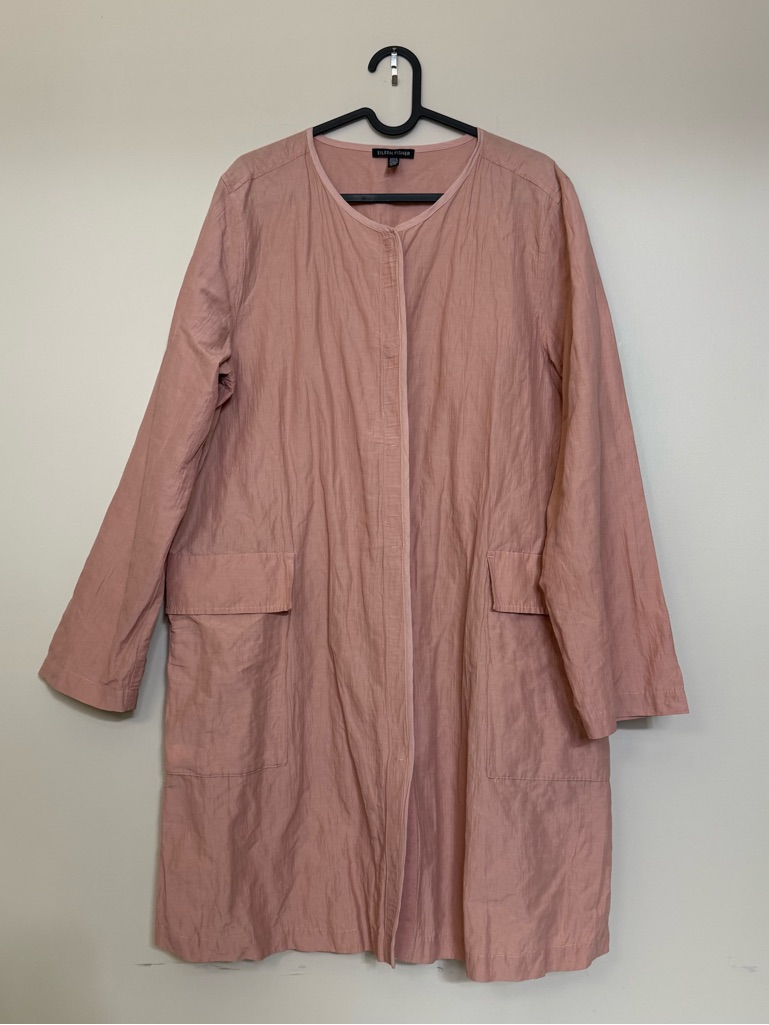 Eileen Fisher Rumpled Organic Cotton Blend Longline Trench Jacket Size Medium